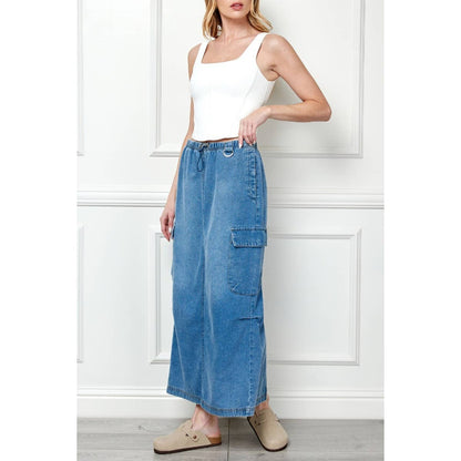 Long Denim Cargo Skirt