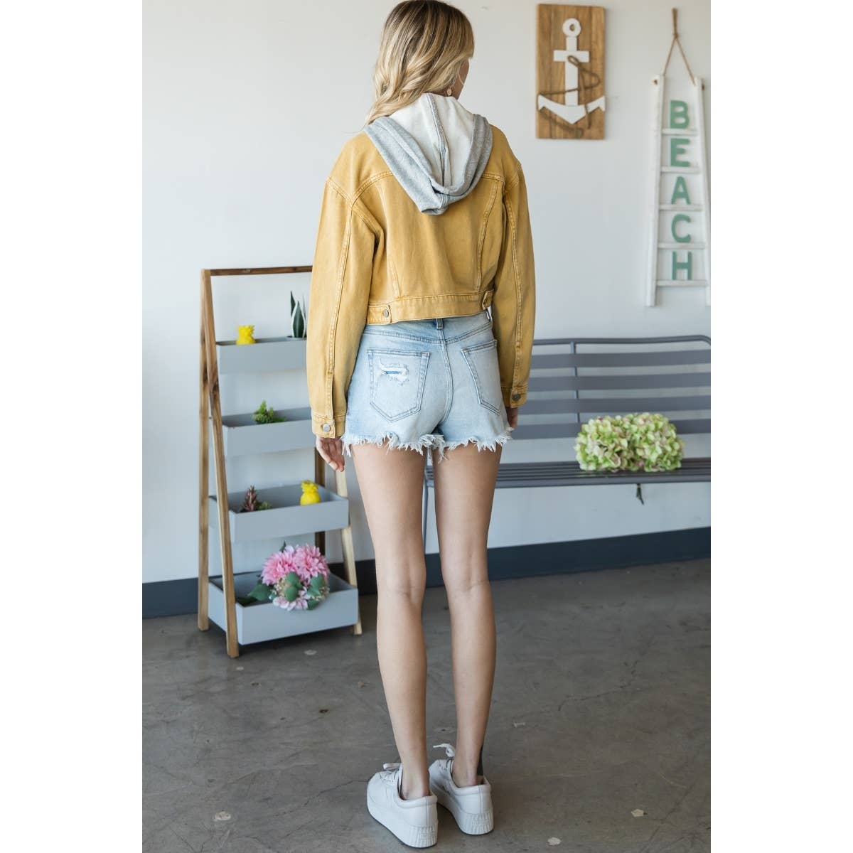 Penelope Hood Cropped Denim Jacket