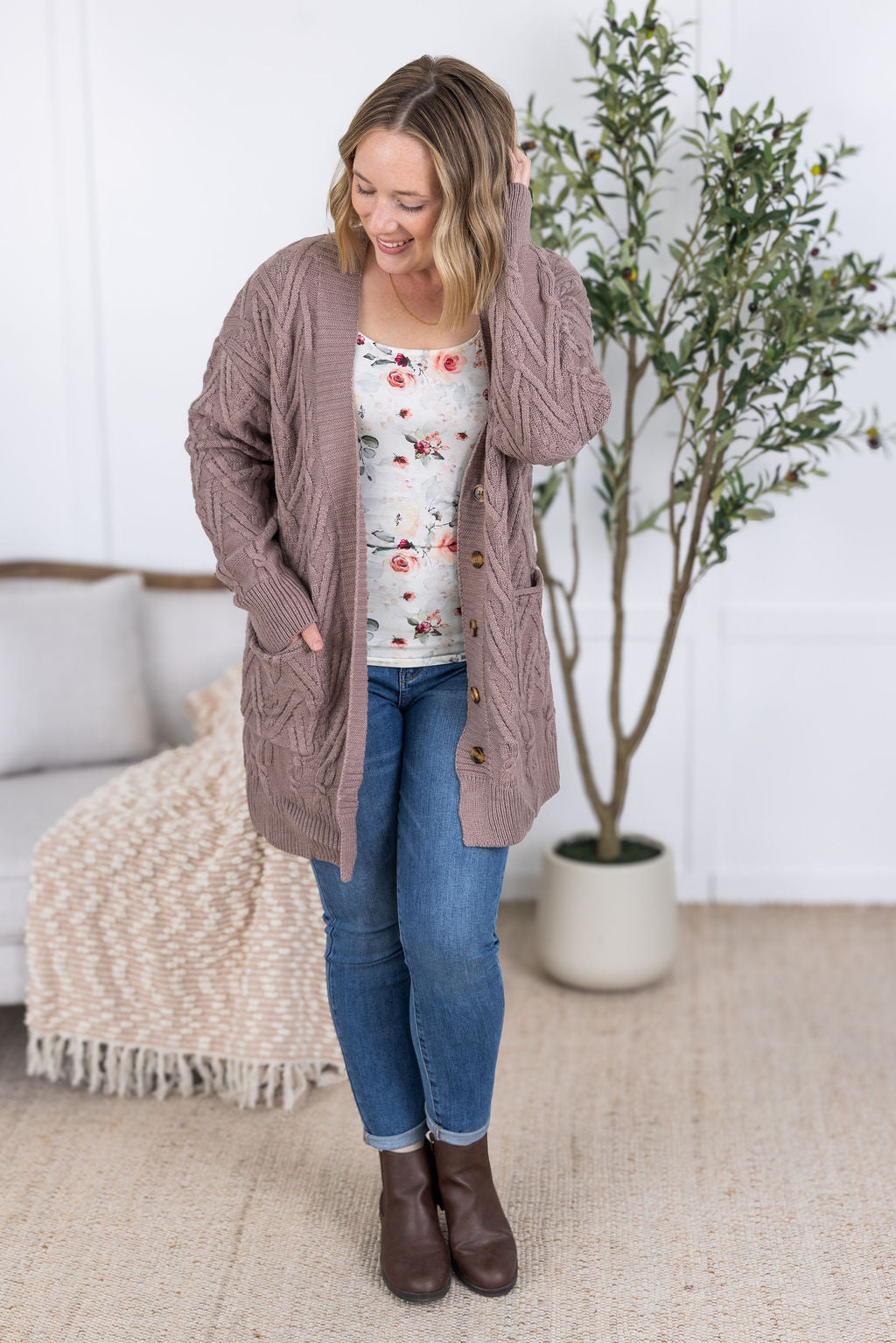 Brooklyn Button Sweater Cardigan - Light Mocha