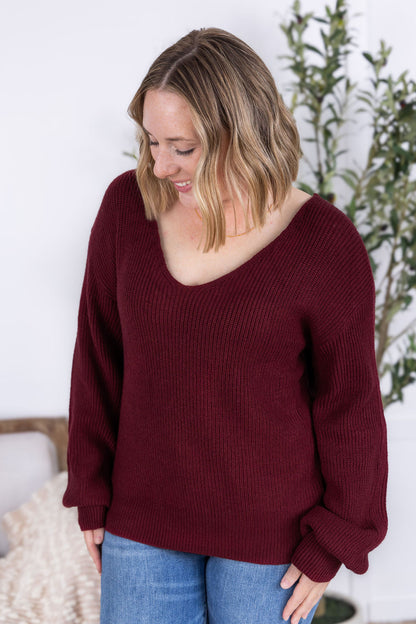 Bethany Bow Knit Sweater - Burgundy
