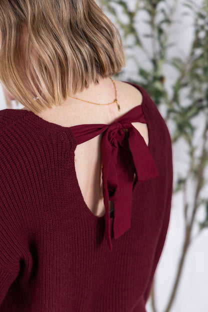 Bethany Bow Knit Sweater - Burgundy