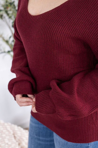 Bethany Bow Knit Sweater - Burgundy