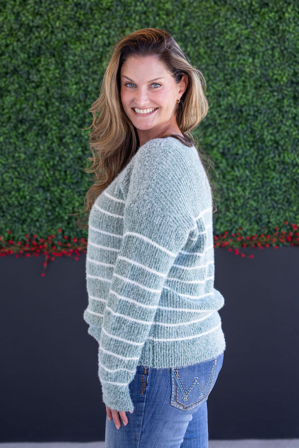 Cozy Striped Sweater - Green