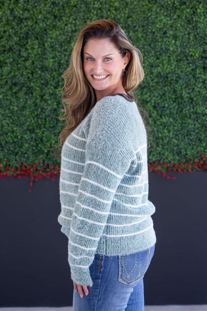 Cozy Striped Sweater - Green