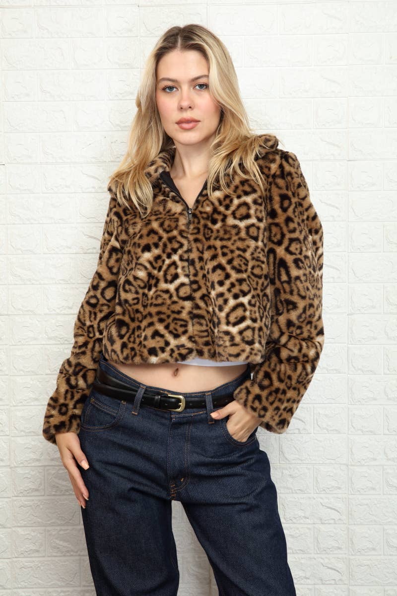 Kat Printed Faux Fur Jacket