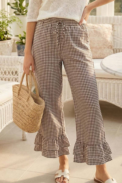 Gingham Ruffled Hem Pants