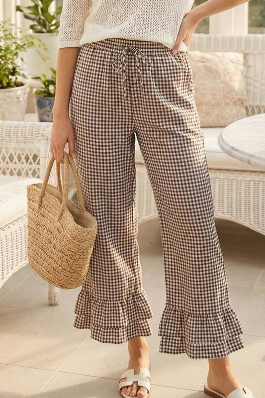 Gingham Ruffled Hem Pants