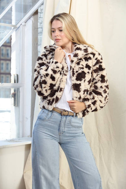 Moo Moo Printed Zip Up Bomber