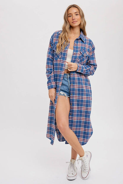 Flannel Plaid Longline Shirt