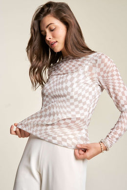 Checkmate Sheer Top- Ivory & Taupe