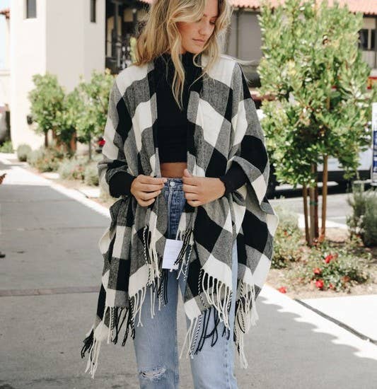 Buffalo Check Tassel Ruana