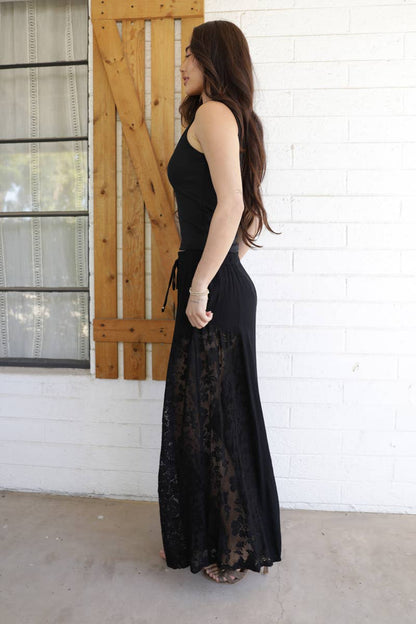 Night Out Lace Wide Leg Pant- Black