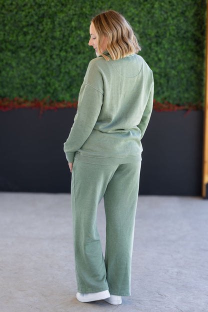 IN STOCK Wide Leg Vintage Wash Bottoms - Olive