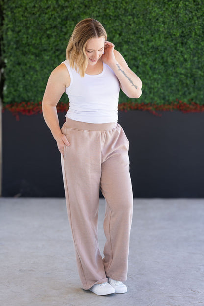 IN STOCK Wide Leg Vintage Wash Bottoms - Tan