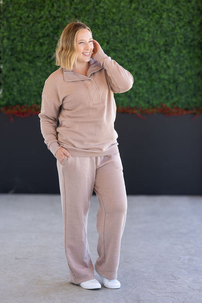 IN STOCK Wide Leg Vintage Wash Bottoms - Tan