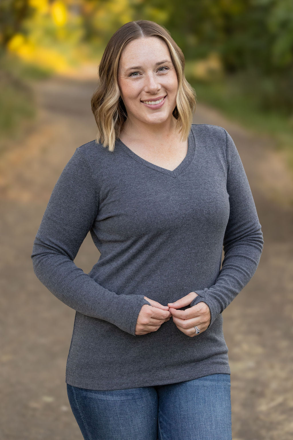 Leah Long Sleeve Top- Charcoal