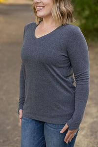 Leah Long Sleeve Top- Charcoal