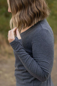 Leah Long Sleeve Top- Charcoal