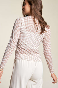 Checkmate Sheer Top- Ivory & Taupe