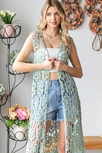 Crochet Sleevless Cardigan- Sage