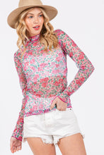 Load image into Gallery viewer, FLORAL MESH LONG SLEEVE TURTLE NECK