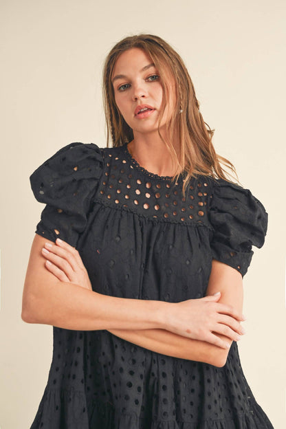 Eyelet Mini Dress- Black
