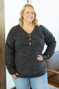 IN STOCK Brittney Button Sweater - Charcoal | Women's Long Sleeve FINAL SALE