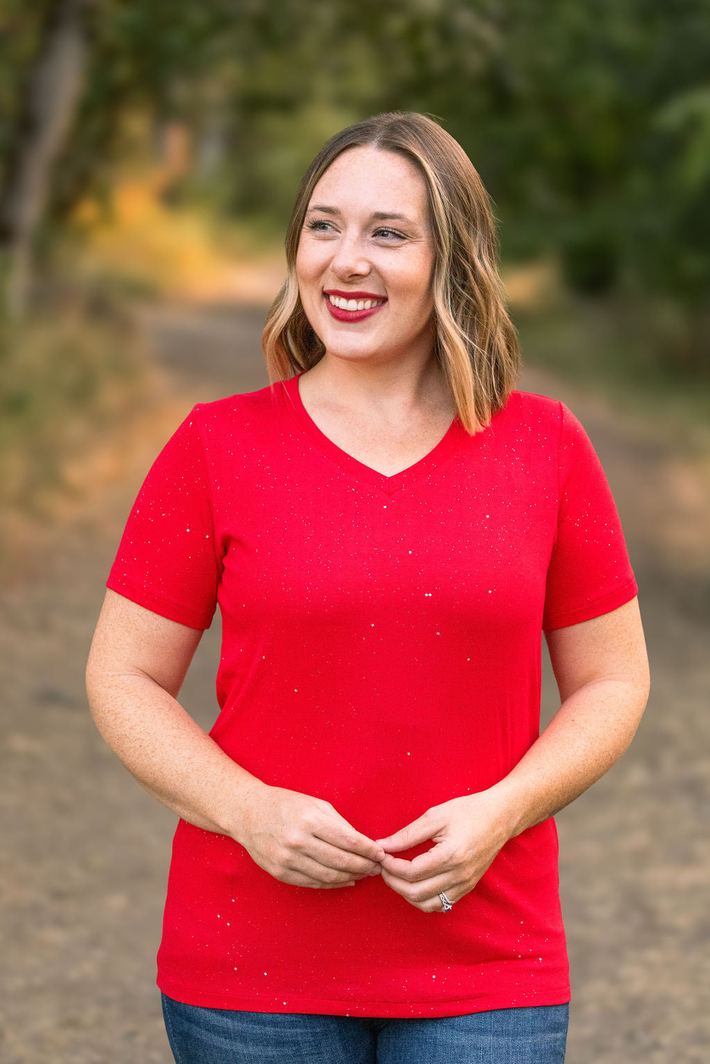 IN STOCK Olivia Tee - Red Sparkle