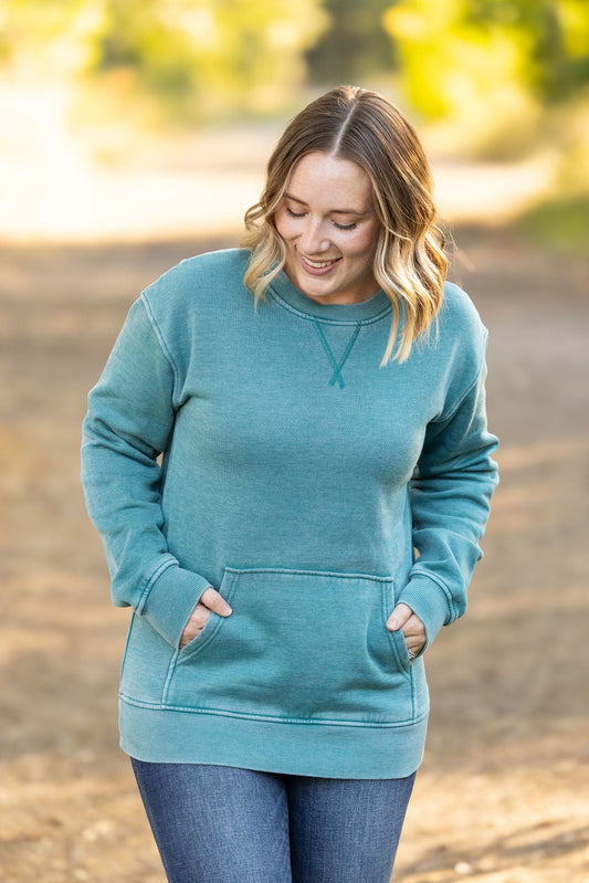Vintage Wash Pocket Pullover- Teal