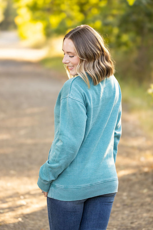 Vintage Wash Pocket Pullover- Teal