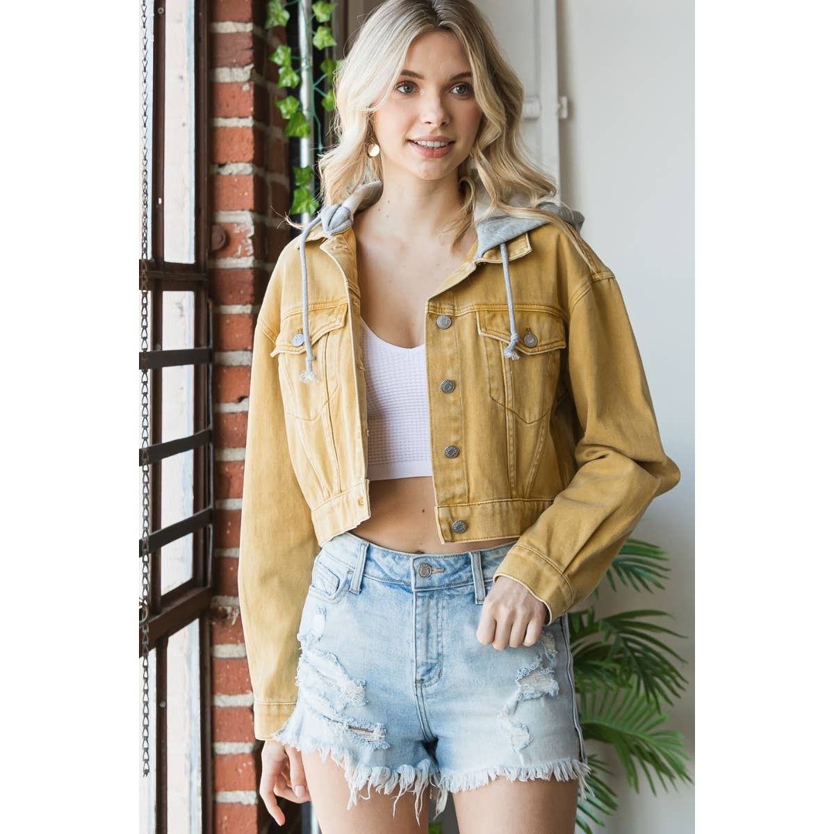 Penelope Hood Cropped Denim Jacket