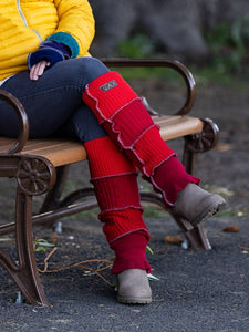 Upcycled Red mixed Sweater Legwarmers #007