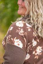 Load image into Gallery viewer, IN STOCK Ramona Ribbed Floral Zip Up - Brown FINAL SALE