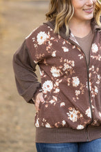 Load image into Gallery viewer, IN STOCK Ramona Ribbed Floral Zip Up - Brown FINAL SALE