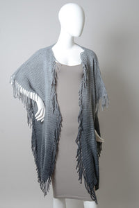 Fringe Boho Style Ombre Ruana- Charcoal