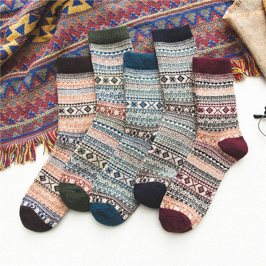Jewel Tone Bohemian Wool Blend Socks