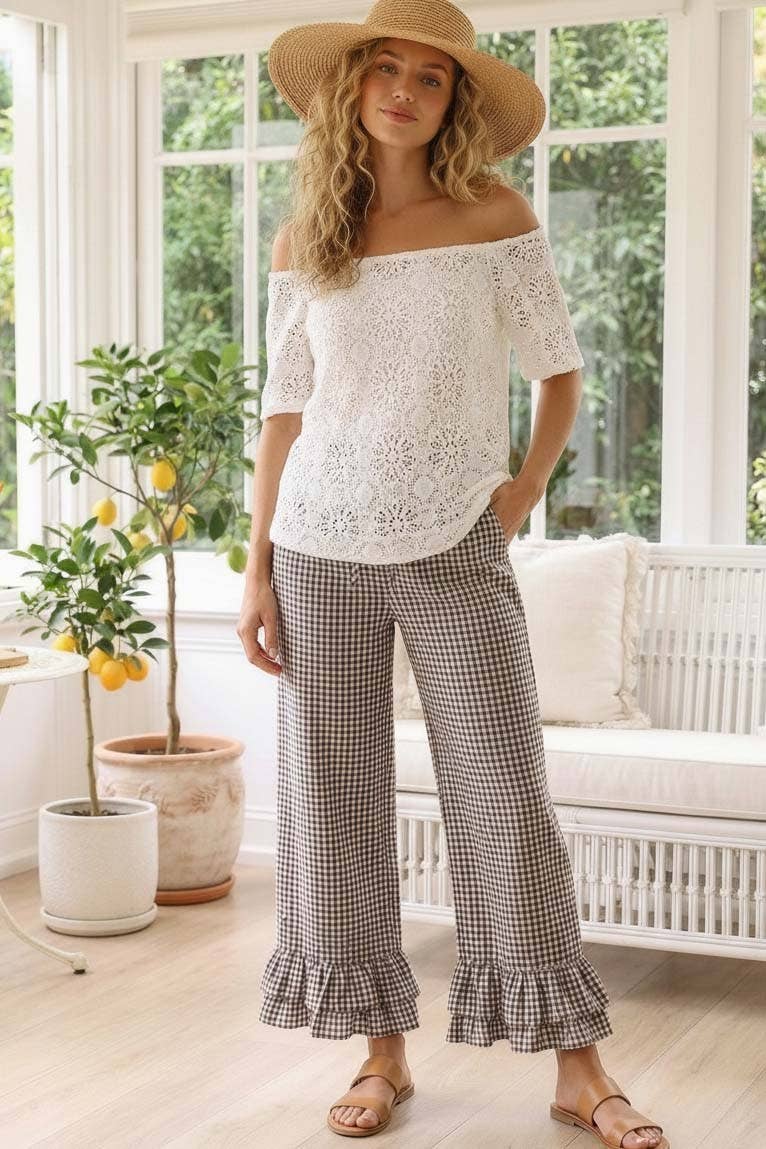 Gingham Ruffled Hem Pants
