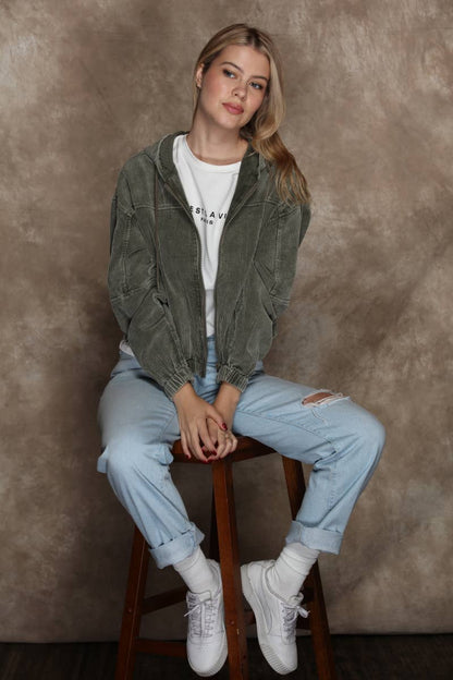 Jill Corduroy Zip Up Hoodie Bomber
