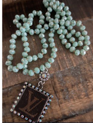 Upcycled Lv bead necklace-Tan or Turquoise