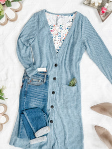 IN STOCK Colbie Ribbed Cardigan - Dusty Blue