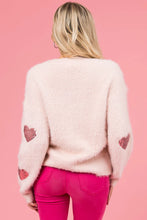 Load image into Gallery viewer, Sequin Heart Eyelash Sweater- Blush