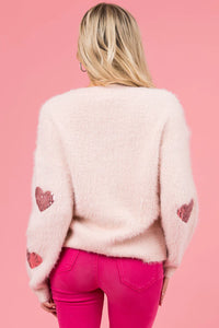 Sequin Heart Eyelash Sweater- Blush