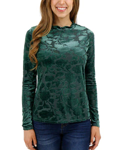 Holiday Holly Velvet Top- Evergreen