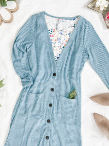 IN STOCK Colbie Ribbed Cardigan - Dusty Blue