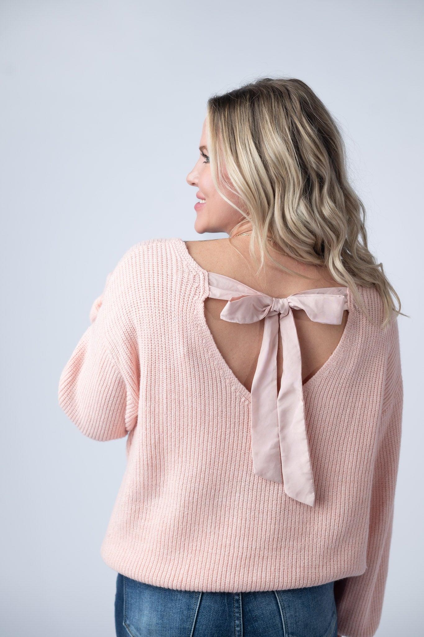 Bethany Bow Knit Sweater - Light Pink