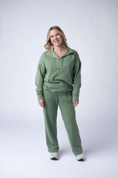 IN STOCK Wide Leg Vintage Wash Bottoms - Olive