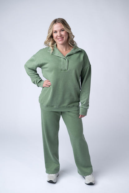 IN STOCK Wide Leg Vintage Wash Bottoms - Olive