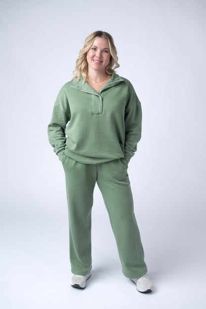 IN STOCK Jesse Vintage Wash Snap Pullover - Olive