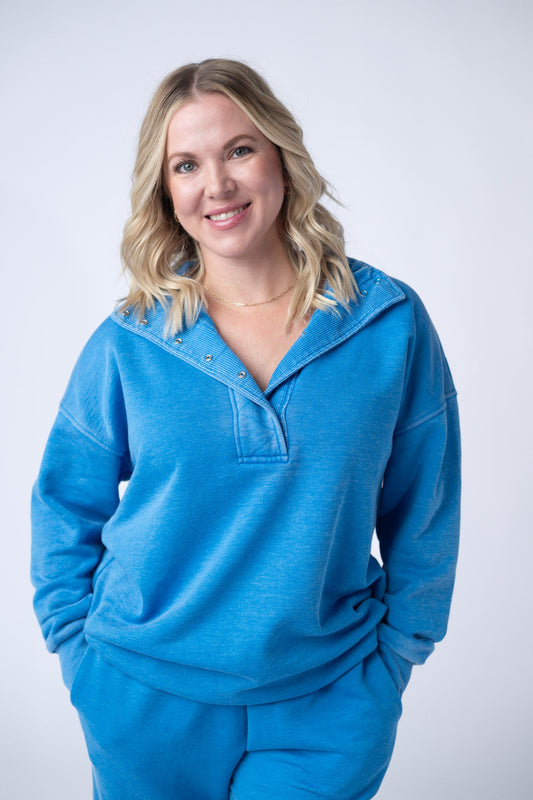 IN STOCK Jesse Vintage Wash Snap Pullover - Winter Blue