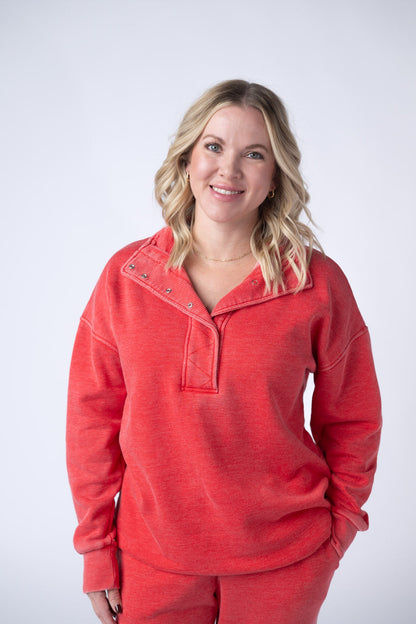 IN STOCK Jesse Vintage Wash Snap Pullover - Red